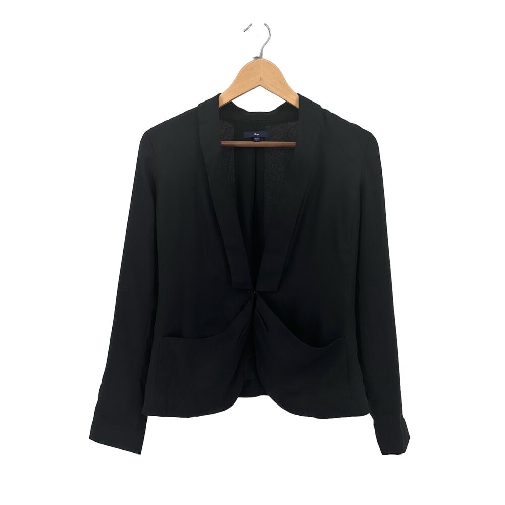 Gap Black Sport Dress Coat Blazer Womens 2 Long Sleeve Classic Fit V-Neck Pocket